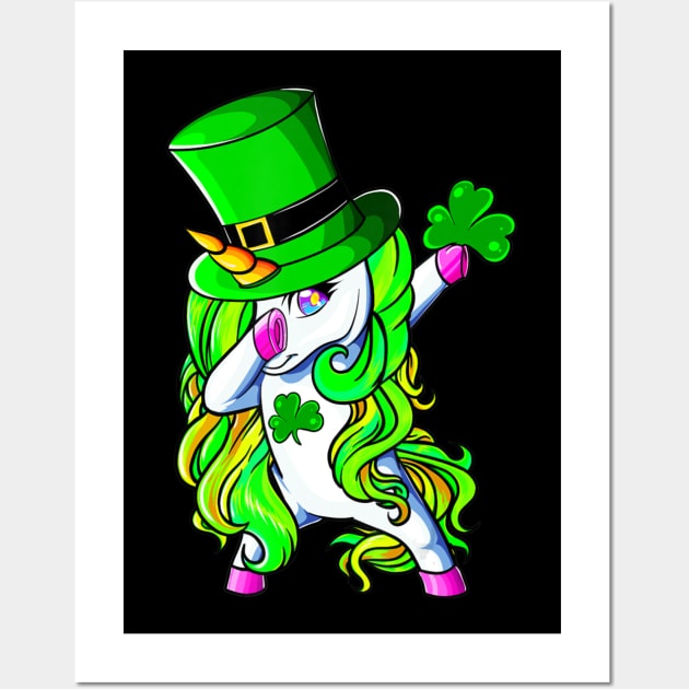 Dabbing Unicorn St Patricks Day Shamrock Wall Art by hony.white